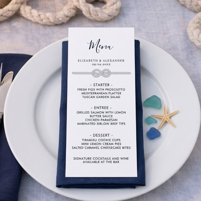 Nautical Knot White Navy Rehearsal Dinner Menu (Creator Uploaded)