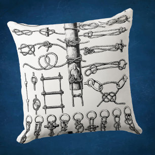 Nautical Knots Chart Vintage Throw Pillow
