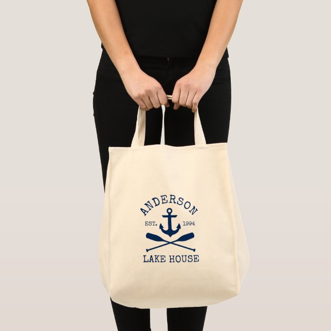 Nautical Lake House Anchor Oars Reusable Grocery Tote Bag (Front (Product))