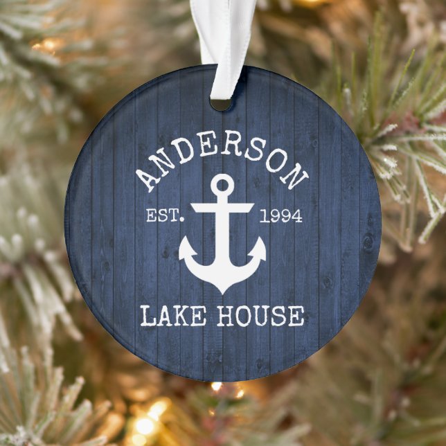 Nautical Lake House Ancre Blue Wood Nom de famille (Arbre)