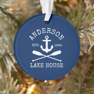 Nautical Lake House Ancre Oars Nom de famille Bleu