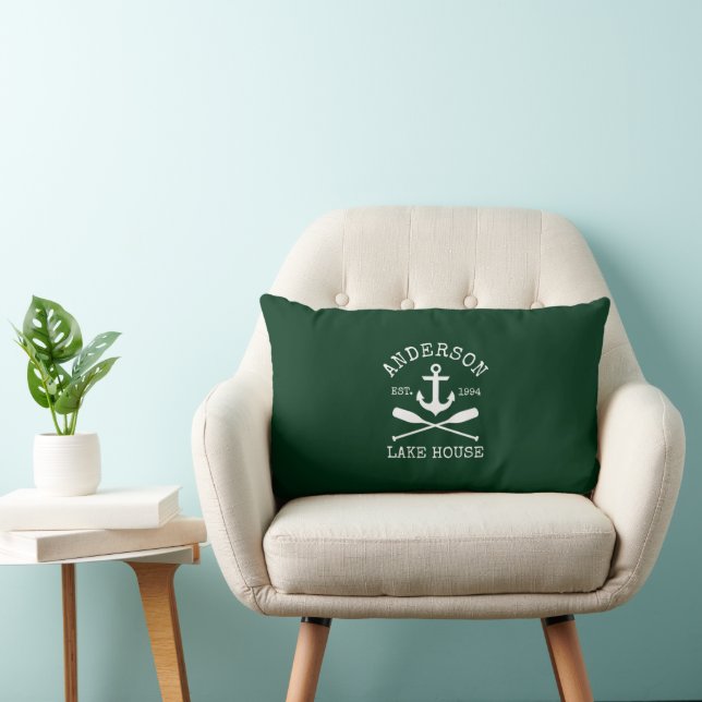 Nautical Lake House Family Anchor Oars Green Lumbar Pillow (Chair)