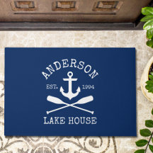 Nautical Lake House Family Anchor Oars Navy Blue