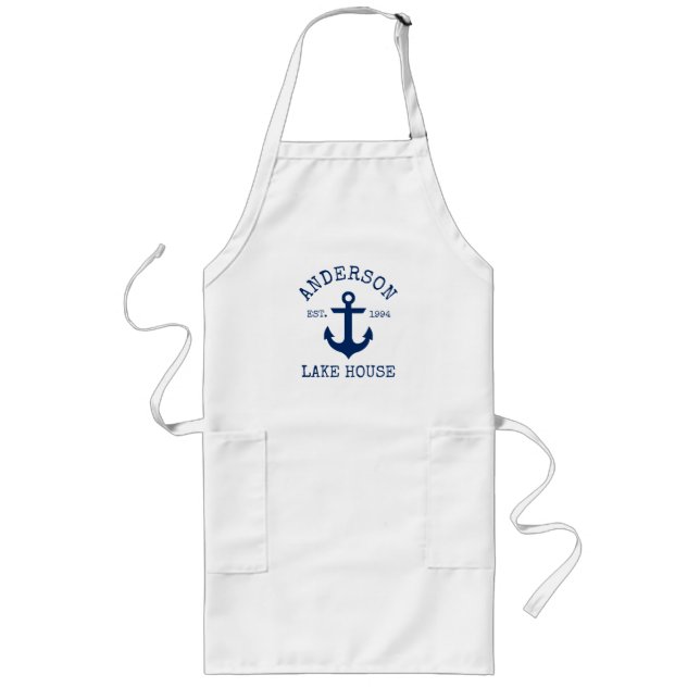 Nautical Lake House Family Name Anchor Long Apron (Front)