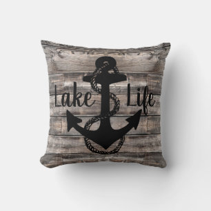 nautical LAKE LIFE + ANCHOR   Throw Pillow