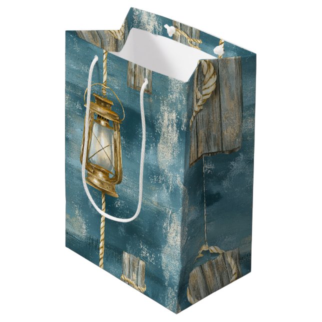 Nautical Lantern Rope Coastal Blue Pattern (1) Medium Gift Bag (Front Angled)