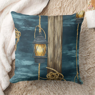 Nautical Lantern Rope Coastal Blue Pattern (2) Throw Pillow
