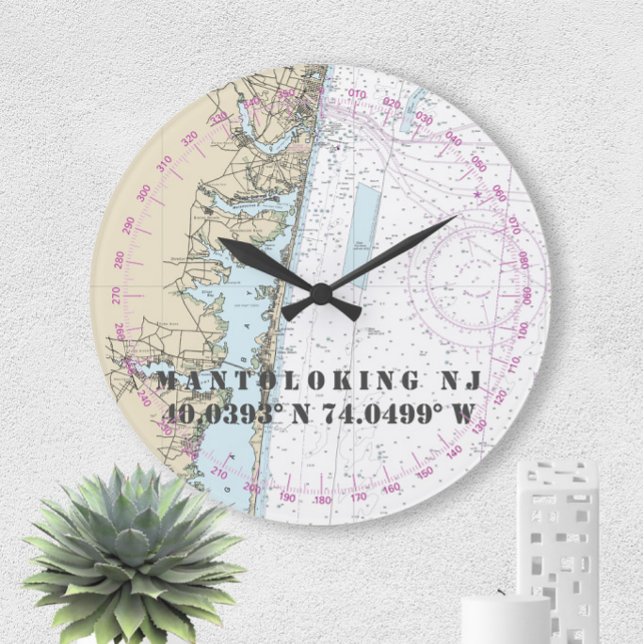 Nautical Latitude Longitude Mantoloking NJ  24-Hr Large Clock (Creator Uploaded)