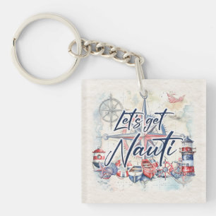 Nautical "Let's Get Nauti" Coastal Ocean Boat Keychain