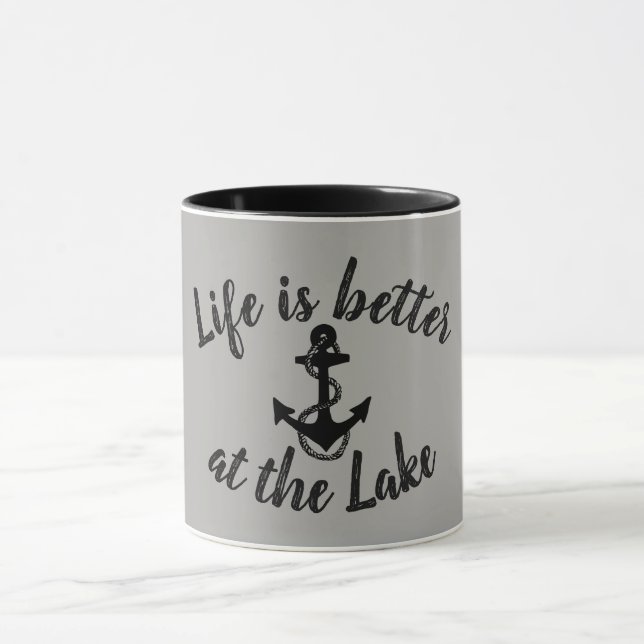 nautical LIFE IS BETTER AT THE LAKE and anchor Mug (Center)