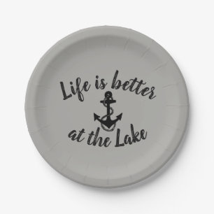 nautical LIFE IS BETTER AT THE LAKE and anchor   Paper Plate
