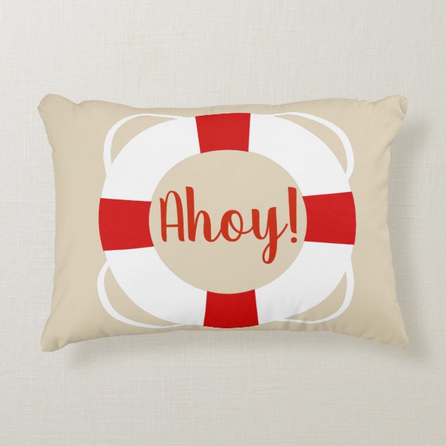 Nautical Life Preserver & Sandy Taupe Ahoy! Accent Pillow (Front)