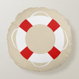 Nautical Life Preserver & Sandy Taupe Round Pillow