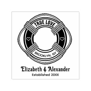 Nautical Life Preserver Wedding Couple Estd Date Self-inking Stamp