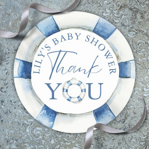 Nautical Lifebuoy Thank You Baby Shower Favour Classic Round Sticker