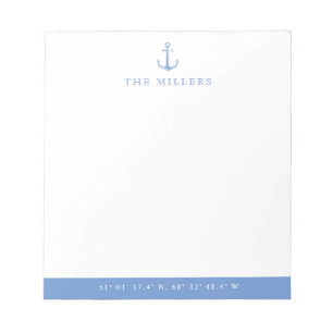 Nautical Light Blue Anchor Latitude/Longitude Notepad