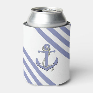 Nautical light blue anchor with rope/blue stripe can cooler