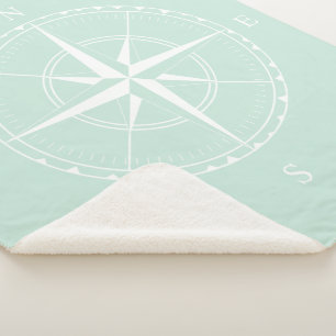 Nautical Light Blue and White Sailing Ship Compass Sherpa Blanket