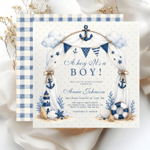 Nautical Lighthouse Anchor Bunting Ahoy It's a Boy Invitation