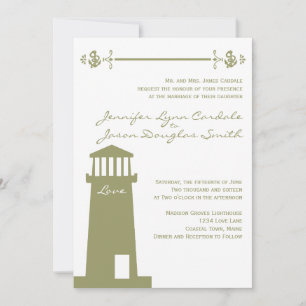 Nautical Lighthouse Anchor Sage Wedding Invitation