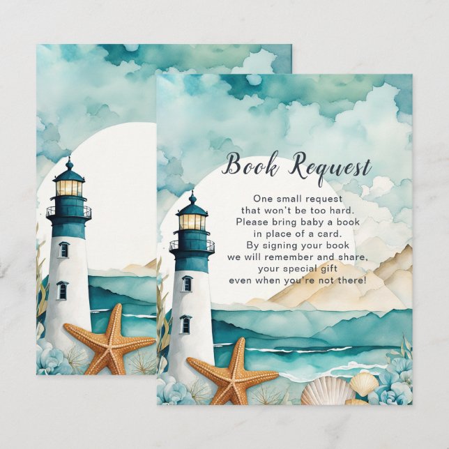 Nautical Lighthouse Baby Shower Book Request Enclosure Card (Front/Back)