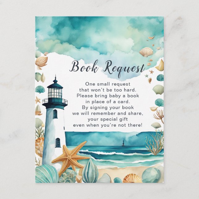Nautical Lighthouse Baby Shower Book Request Enclosure Card (Front)