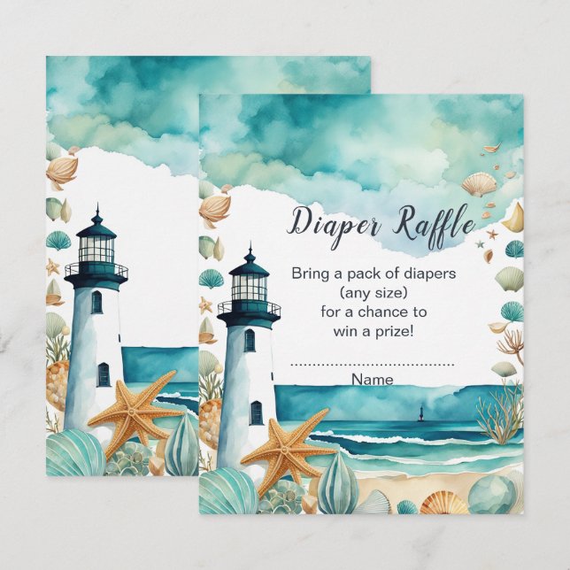 Nautical Lighthouse Baby Shower Diaper Raffle Enclosure Card (Front/Back)