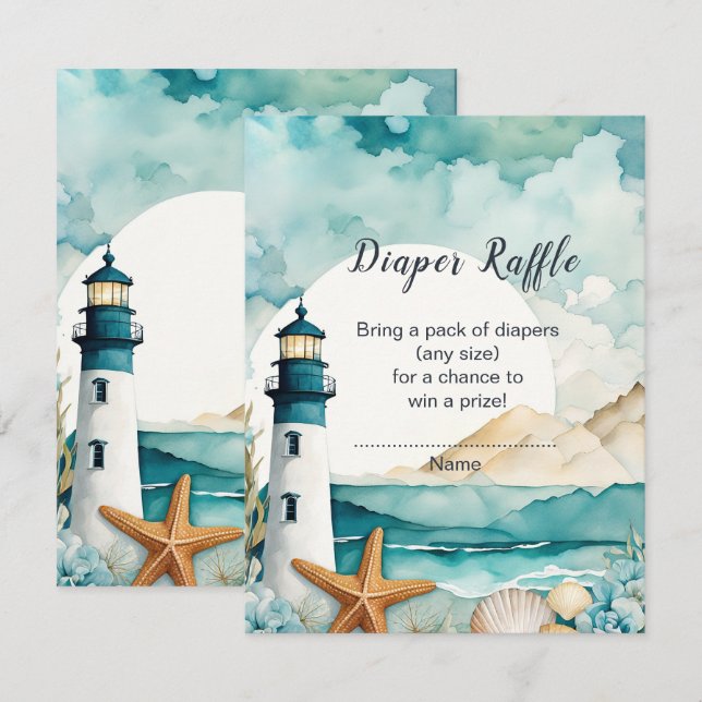 Nautical Lighthouse Baby Shower Diaper Raffle Enclosure Card (Front/Back)
