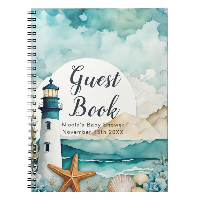 Nautical Lighthouse Baby Shower Guest Book (Front)