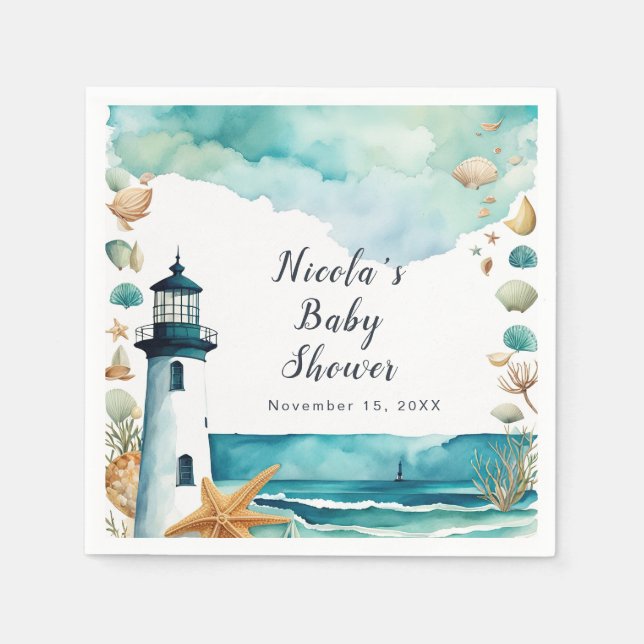 Nautical Lighthouse Baby Shower Napkin (Front)