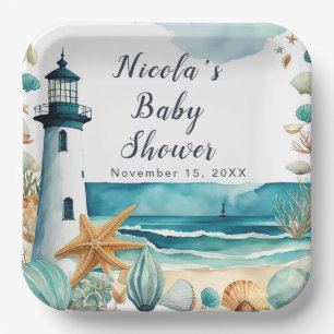 Nautical Lighthouse Baby Shower Paper Plate