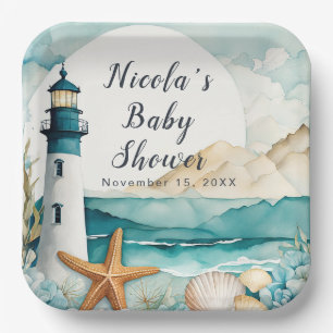Nautical Lighthouse Baby Shower Paper Plate