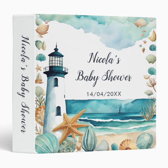 Nautical Lighthouse Baby Shower Photo Album Binder (Front/Spine)
