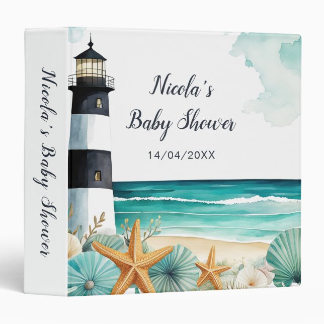 Nautical Lighthouse Baby Shower Photo Album Binder (Front/Spine)