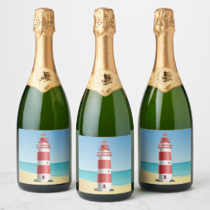 Nautical Lighthouse Beach Wedding Bridal Shower Sparkling Wine Label