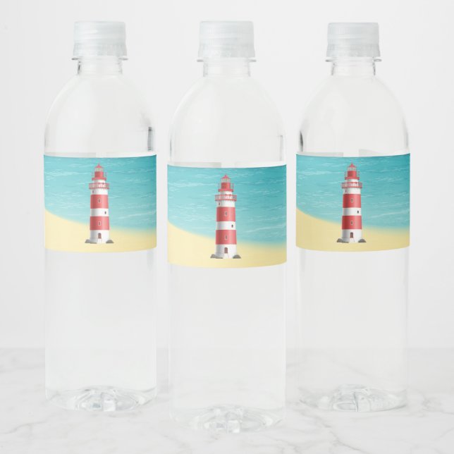 Nautical Lighthouse Beach Wedding Bridal Shower Water Bottle Label (Bottles)