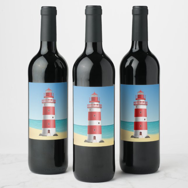Nautical Lighthouse Beach Wedding Bridal Shower Wine Label (Bottles)