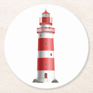 Nautical Lighthouse Beach Wedding Ocean Summer Red Round Paper Coaster