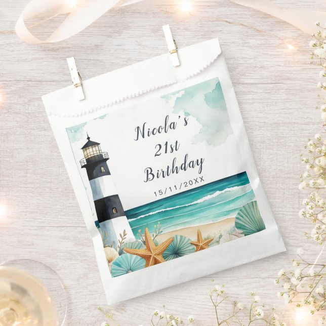 Nautical Lighthouse Birthday Favour Bag (Clipped)