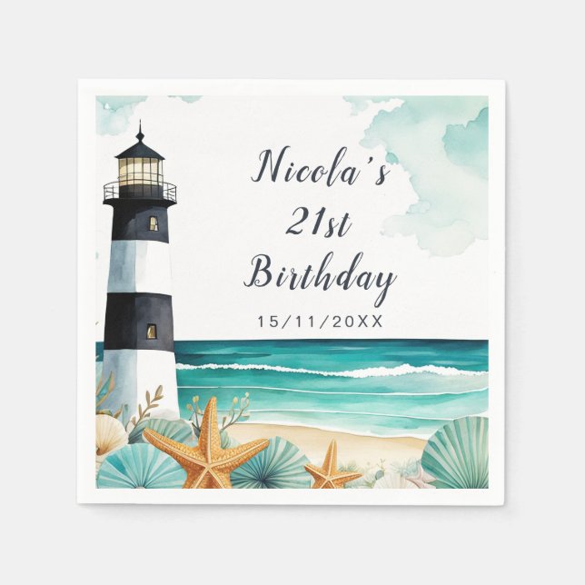 Nautical Lighthouse Birthday Napkin (Front)