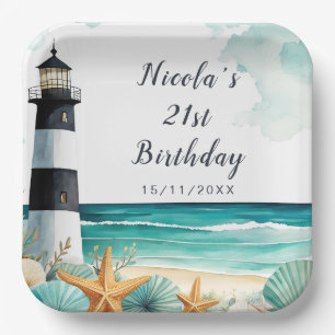Nautical Lighthouse Birthday Paper Plate