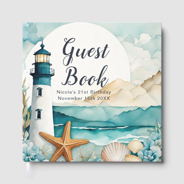 Nautical Lighthouse Birthday Party Guest Book (Front)