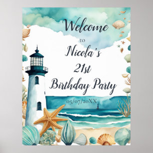 Nautical Lighthouse Birthday Party Poster