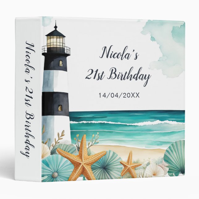 Nautical Lighthouse Birthday Photo Album Binder (Front/Spine)