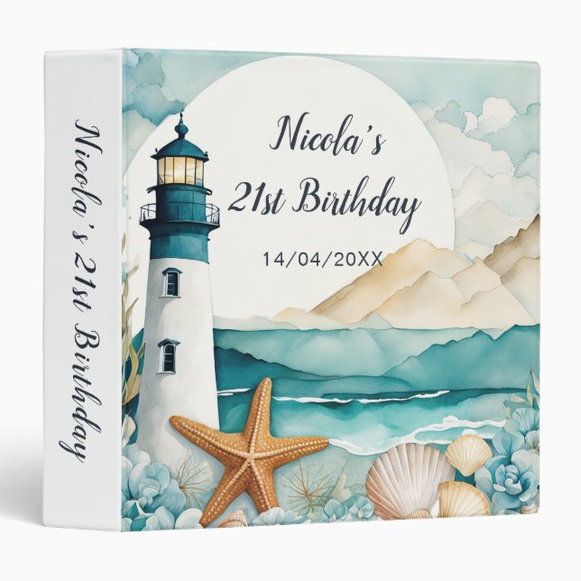 Nautical Lighthouse Birthday Photo Album Binder (Front/Spine)