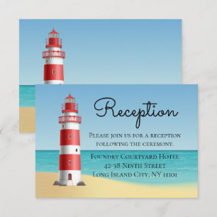 Nautical Lighthouse Blue Beach Wedding Reception Invitation