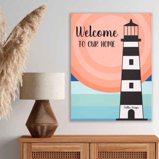 Nautical Lighthouse Blue Orange Ombre' Sun Welcome Canvas Print (Creator Uploaded)