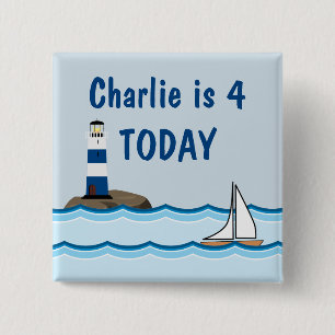 Nautical Lighthouse Boat Custom Kids Birthday Age 2 Inch Square Button