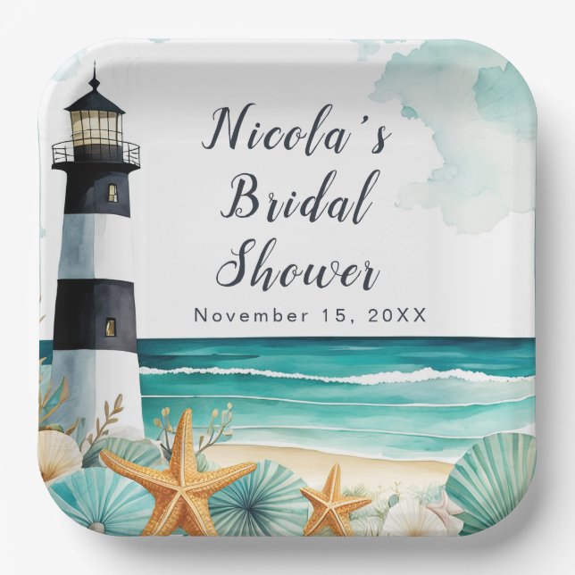 Nautical Lighthouse Bridal Shower Paper Plate (Front)