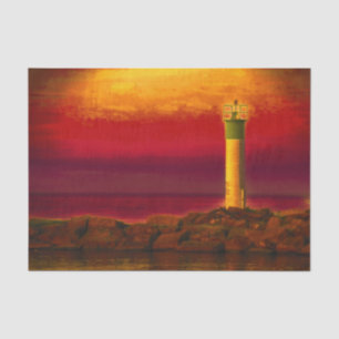Nautical Lighthouse Burnt Orange Sky Sunset Lake Tissue Paper